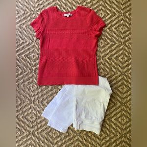 LOFT pointelle summer sweater, red, size M